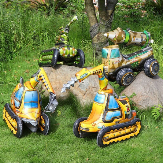 Billion Balloons 4D Car Excavator Fire Truck Ambulance Police Car School Bus Train Vehicle Tank Aluminum Foil Balloon