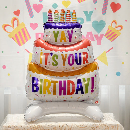 Standing Cake Foil Balloon with Base for Birthday Parties | 3D