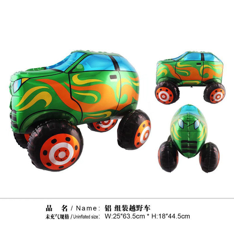 Billion Balloons 4D Car Excavator Fire Truck Ambulance Police Car School Bus Train Vehicle Tank Aluminum Foil Balloon