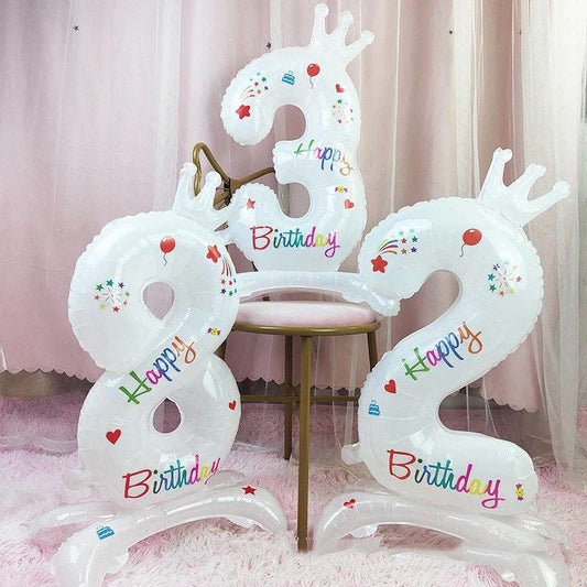 Billion Balloons 32Inches Birthday Anniversary Balloons White Crown Number Foil Balloon