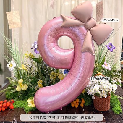 40inch Large Number Matte Bowknot Balloons Baby Birthday Party Decor Min.50PCS