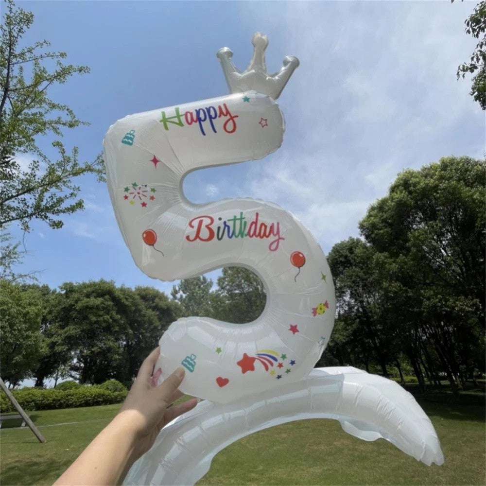 Billion Balloons 32Inches Birthday Anniversary Balloons White Crown Number Foil Balloon
