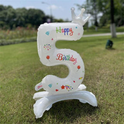 Billion Balloons 32Inches Birthday Anniversary Balloons White Crown Number Foil Balloon