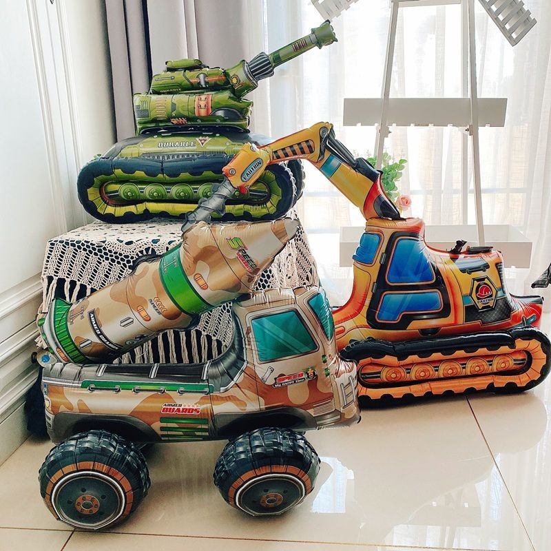 Billion Balloons 4D Car Excavator Fire Truck Ambulance Police Car School Bus Train Vehicle Tank Aluminum Foil Balloon