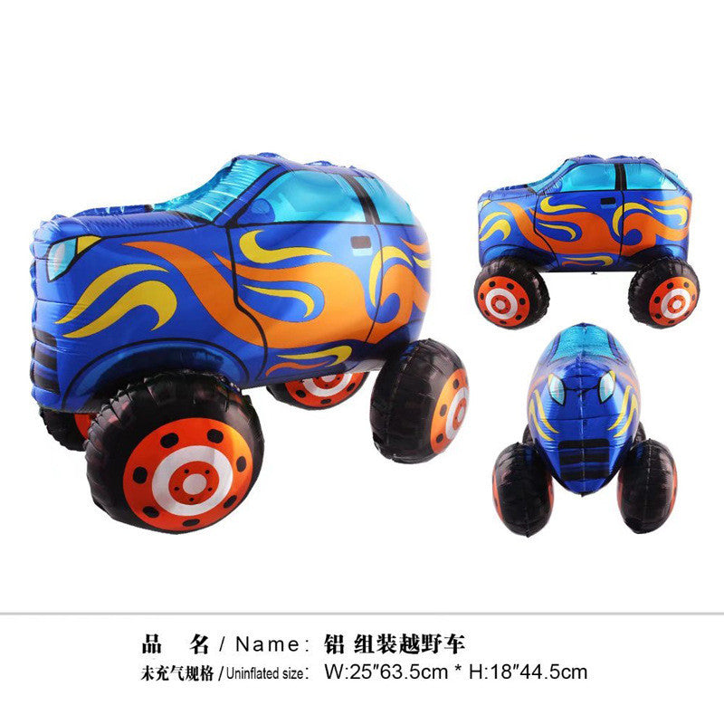 Billion Balloons 4D Car Excavator Fire Truck Ambulance Police Car School Bus Train Vehicle Tank Aluminum Foil Balloon