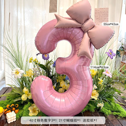 40inch Large Number Matte Bowknot Balloons Baby Birthday Party Decor Min.50PCS