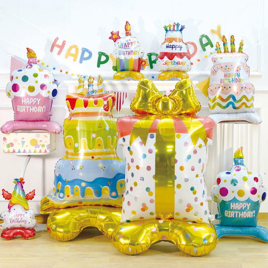 Cartoon Cake Stand Foil Balloon – 3D Centerpiece for First Birthdays & Parties