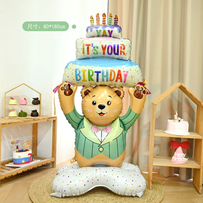 INS Trendy Kids Cake Bear Balloon Decor Birthday Party