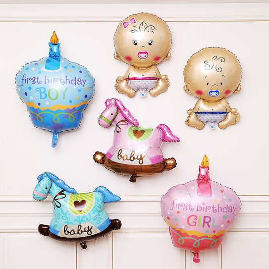 Boys and Girls Foot Bottle Rocking Horse Cake Birthday Foil Balloons Min.50PCS