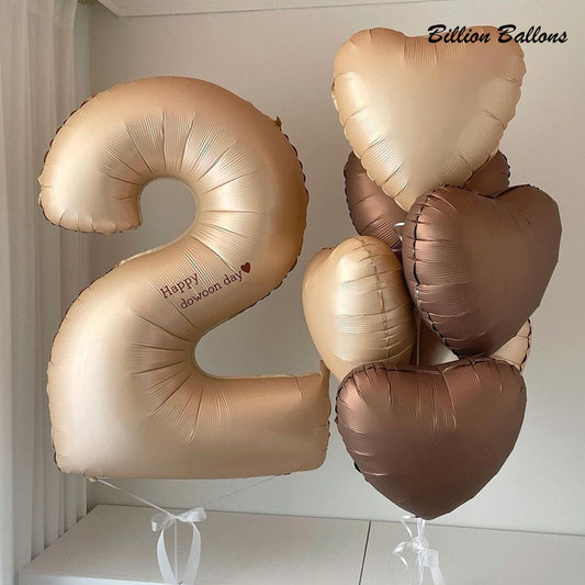 Billion Balloons 18/40Inch Number Balloons 0-9 Large Digital Heart Foil Beige Balloon