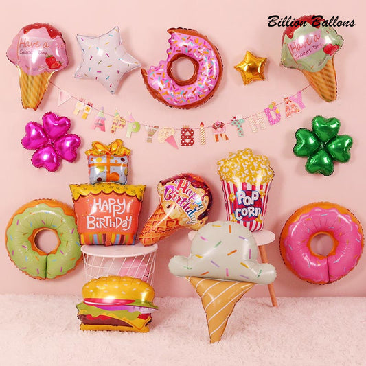 Billion Balloons Donuts Ice Cream Foil Balloons Pizza Hot Dogs Fast Food Desserts Balloons