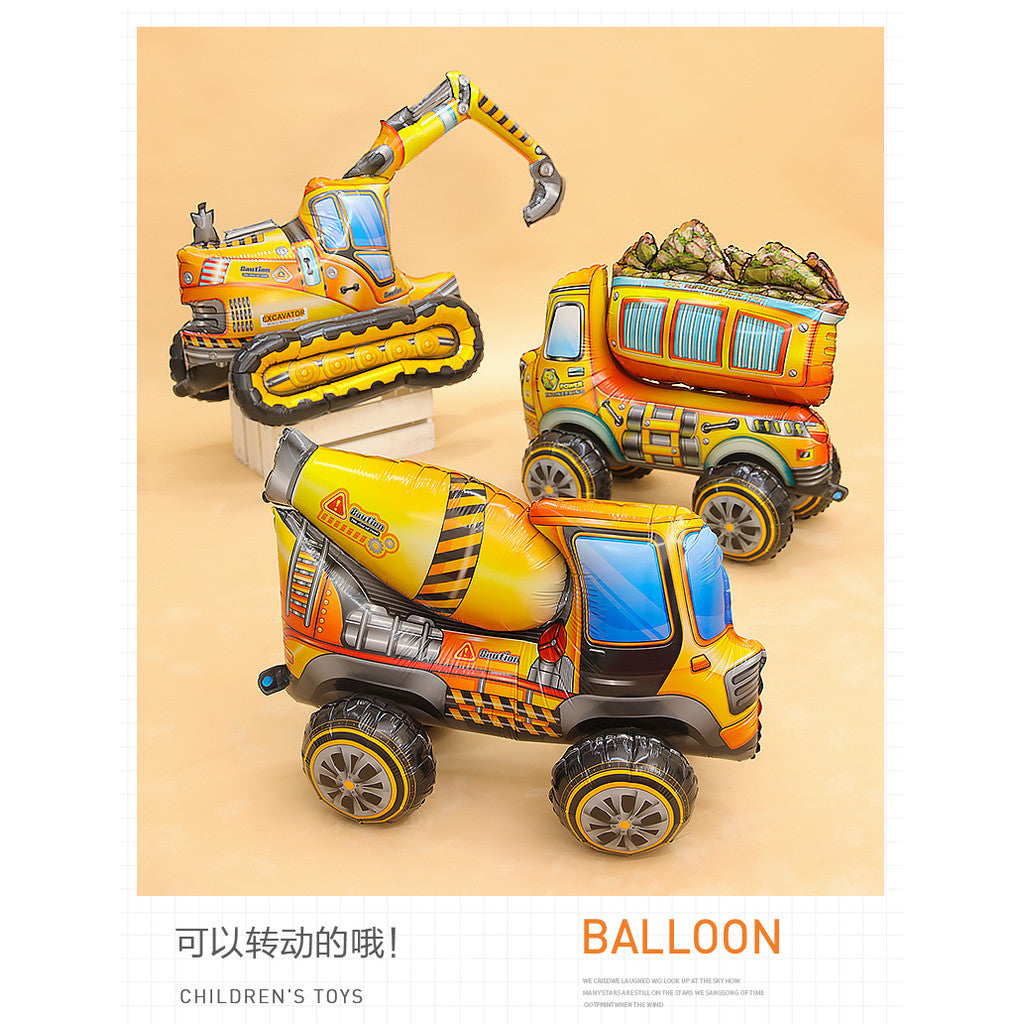 Billion Balloons 4D Car Excavator Fire Truck Ambulance Police Car School Bus Train Vehicle Tank Aluminum Foil Balloon