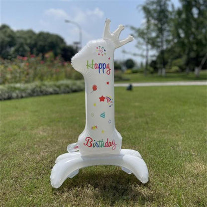 Billion Balloons 32Inches Birthday Anniversary Balloons White Crown Number Foil Balloon