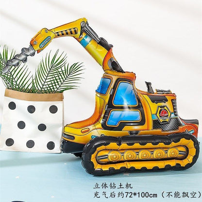 Billion Balloons 4D Car Excavator Fire Truck Ambulance Police Car School Bus Train Vehicle Tank Aluminum Foil Balloon