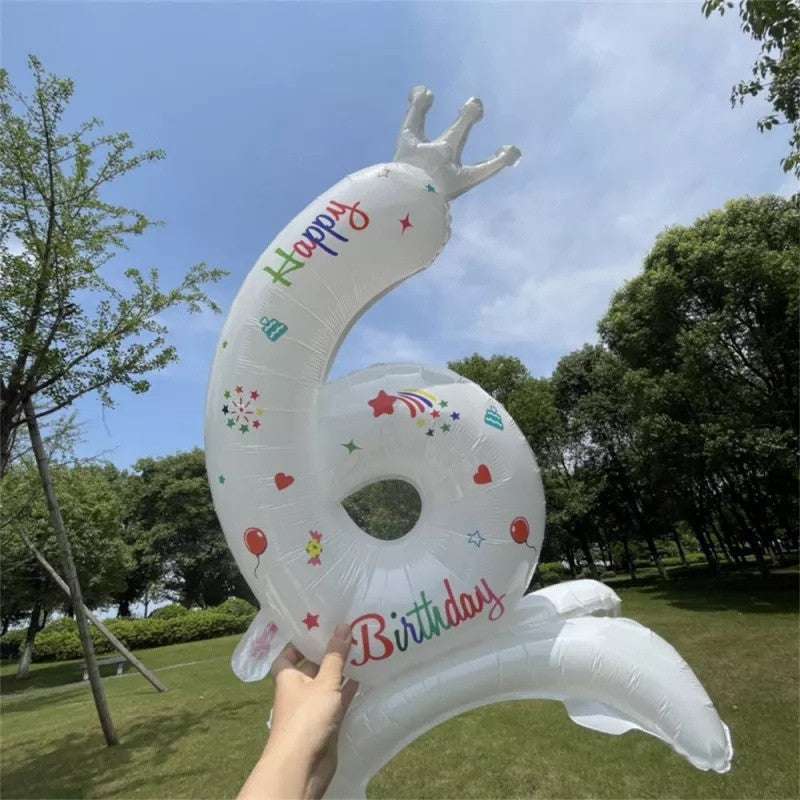 Billion Balloons 32Inches Birthday Anniversary Balloons White Crown Number Foil Balloon