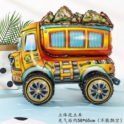 Billion Balloons 4D Car Excavator Fire Truck Ambulance Police Car School Bus Train Vehicle Tank Aluminum Foil Balloon