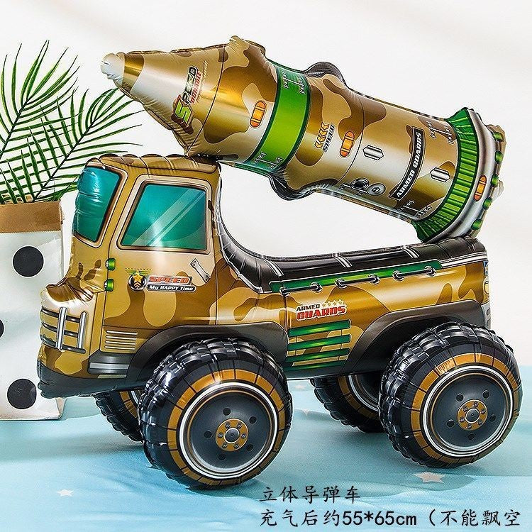 Billion Balloons 4D Car Excavator Fire Truck Ambulance Police Car School Bus Train Vehicle Tank Aluminum Foil Balloon