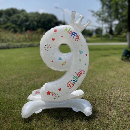 Billion Balloons 32Inches Birthday Anniversary Balloons White Crown Number Foil Balloon