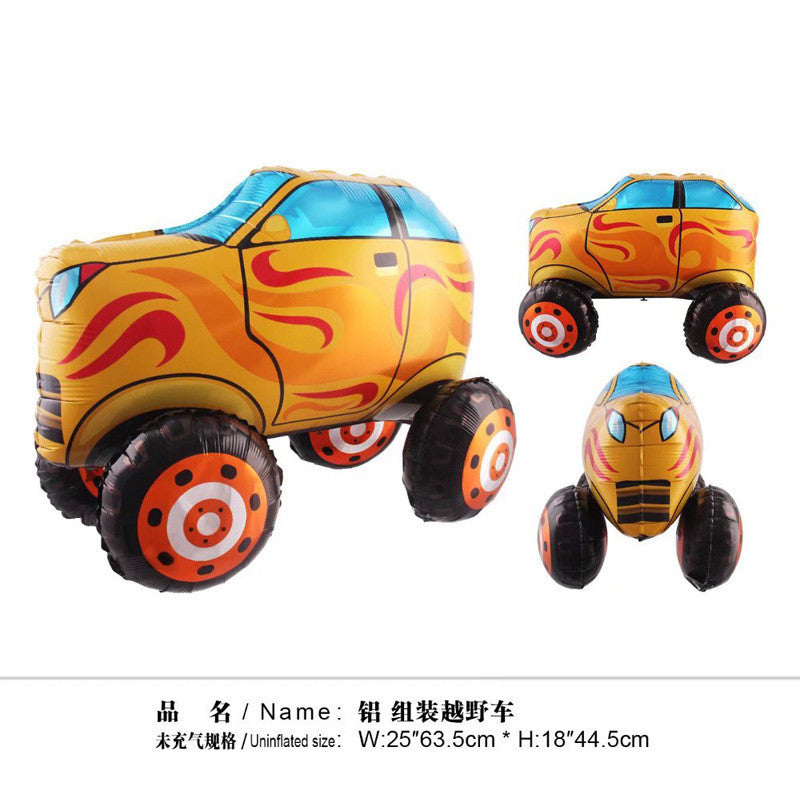 Billion Balloons 4D Car Excavator Fire Truck Ambulance Police Car School Bus Train Vehicle Tank Aluminum Foil Balloon