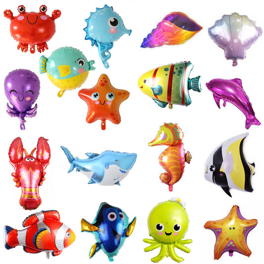 Octopus Seahorse Clownfish Aluminum Foil Ocean Balloons Min.50 set