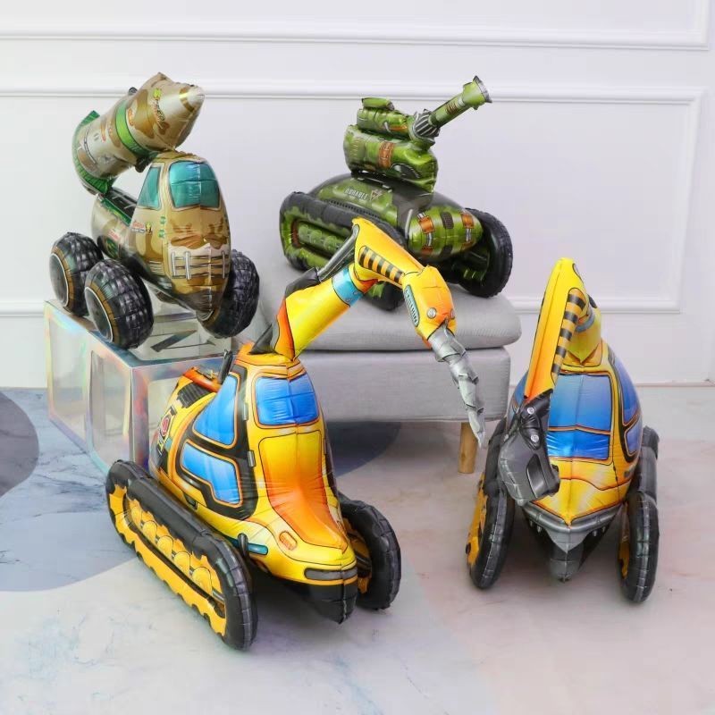 Billion Balloons 4D Car Excavator Fire Truck Ambulance Police Car School Bus Train Vehicle Tank Aluminum Foil Balloon