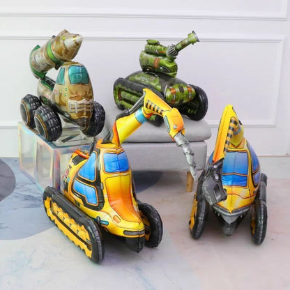 Billion Balloons 4D Car Excavator Fire Truck Ambulance Police Car School Bus Train Vehicle Tank Aluminum Foil Balloon