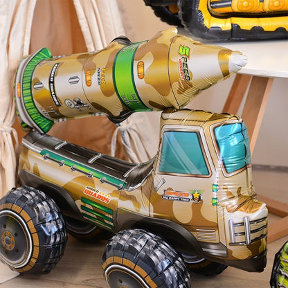 Billion Balloons 4D Car Excavator Fire Truck Ambulance Police Car School Bus Train Vehicle Tank Aluminum Foil Balloon
