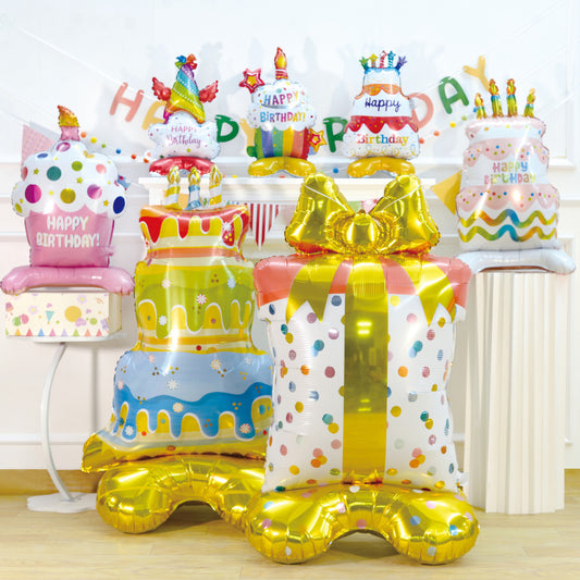 Cartoon Cake Stand Foil Balloon – 3D Centerpiece for First Birthdays & Parties