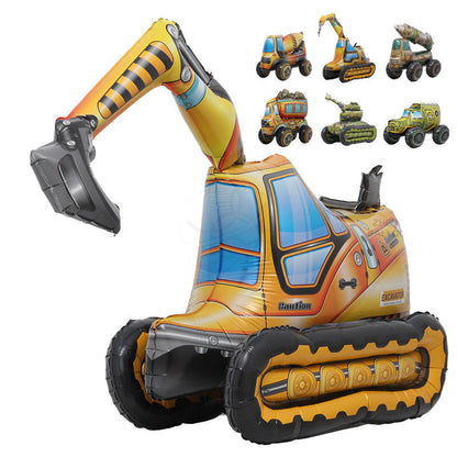 3D Engineering Vehicle Balloon Set – Excavator, Truck & Tank | Construction Party Decor