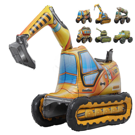 3D Engineering Vehicle Balloon Set – Excavator, Truck & Tank | Construction Party Decor