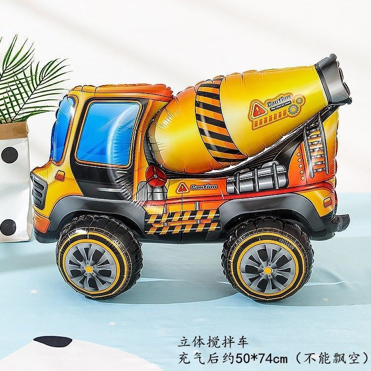 Billion Balloons 4D Car Excavator Fire Truck Ambulance Police Car School Bus Train Vehicle Tank Aluminum Foil Balloon