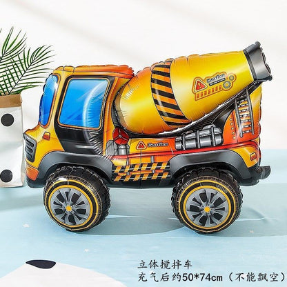 Billion Balloons 4D Car Excavator Fire Truck Ambulance Police Car School Bus Train Vehicle Tank Aluminum Foil Balloon