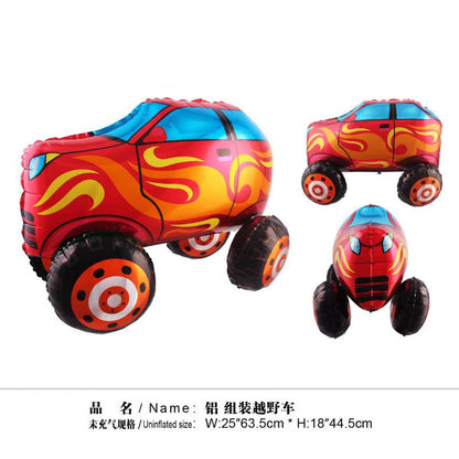 Billion Balloons 4D Car Excavator Fire Truck Ambulance Police Car School Bus Train Vehicle Tank Aluminum Foil Balloon
