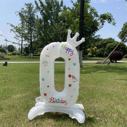 Billion Balloons 32Inches Birthday Anniversary Balloons White Crown Number Foil Balloon