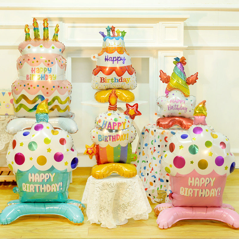 Cartoon Cake Stand Foil Balloon – 3D Centerpiece for First Birthdays & Parties