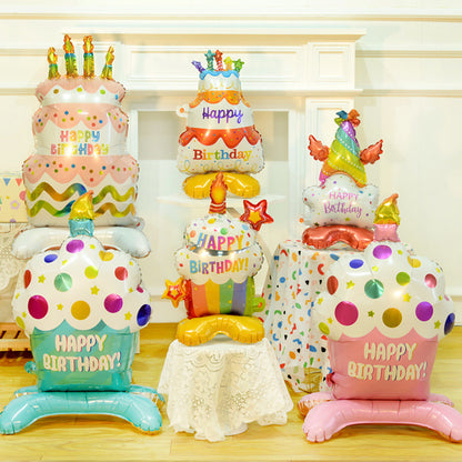 Cartoon Cake Stand Foil Balloon – 3D Centerpiece for First Birthdays & Parties