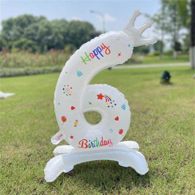 Billion Balloons 32Inches Birthday Anniversary Balloons White Crown Number Foil Balloon