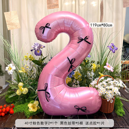 Pink Ribbon Large Number 40inch Foil Balloon Birthday Party Decor Min.50PCS