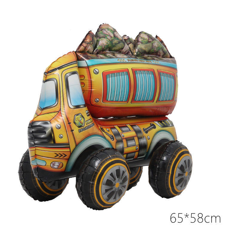 3D Engineering Vehicle Balloon Set – Excavator, Truck & Tank | Construction Party Decor