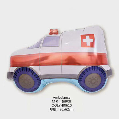 Billion Balloons 4D Car Excavator Fire Truck Ambulance Police Car School Bus Train Vehicle Tank Aluminum Foil Balloon