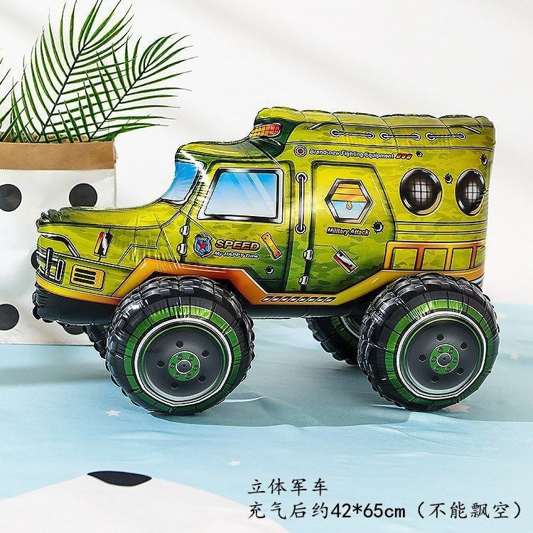 Billion Balloons 4D Car Excavator Fire Truck Ambulance Police Car School Bus Train Vehicle Tank Aluminum Foil Balloon