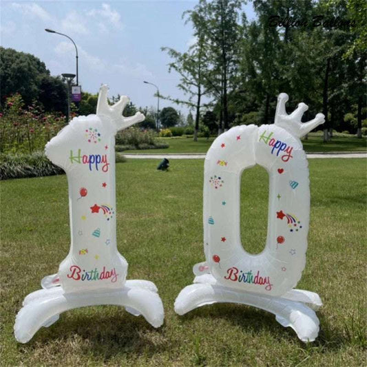 Billion Balloons 32Inches Birthday Anniversary Balloons White Crown Number Foil Balloon