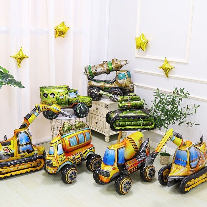 Billion Balloons 4D Car Excavator Fire Truck Ambulance Police Car School Bus Train Vehicle Tank Aluminum Foil Balloon