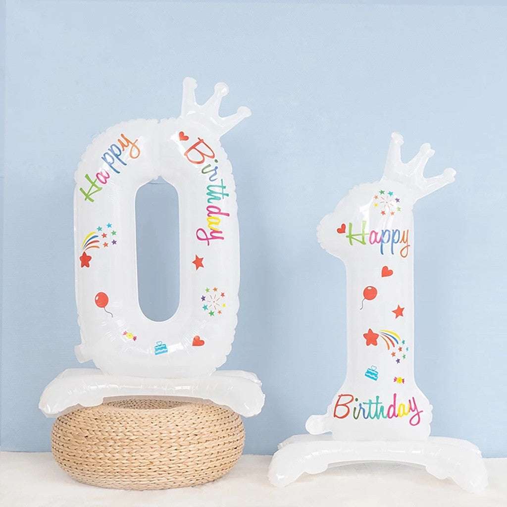 Billion Balloons 32Inches Birthday Anniversary Balloons White Crown Number Foil Balloon