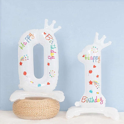 Billion Balloons 32Inches Birthday Anniversary Balloons White Crown Number Foil Balloon