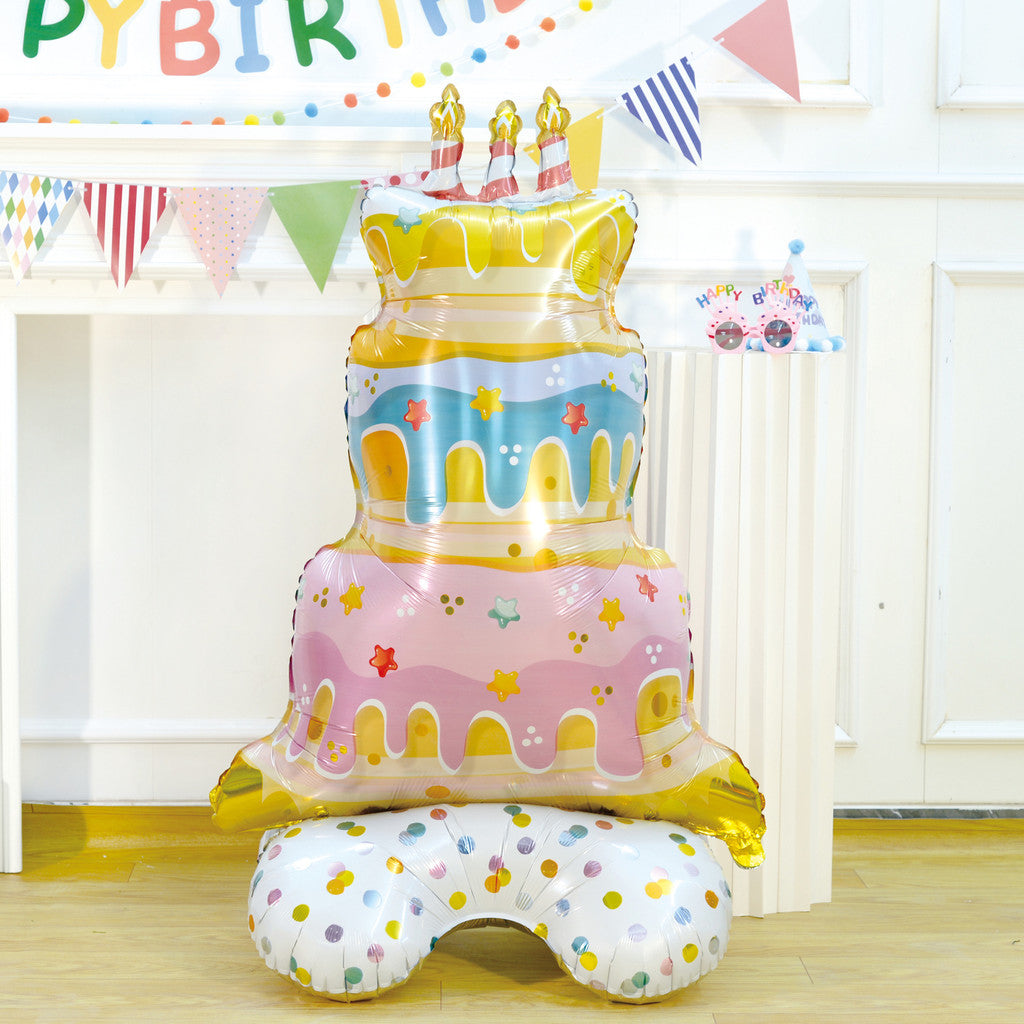 Cartoon Cake Stand Foil Balloon – 3D Centerpiece for First Birthdays & Parties