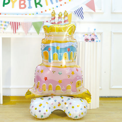 Cartoon Cake Stand Foil Balloon – 3D Centerpiece for First Birthdays & Parties